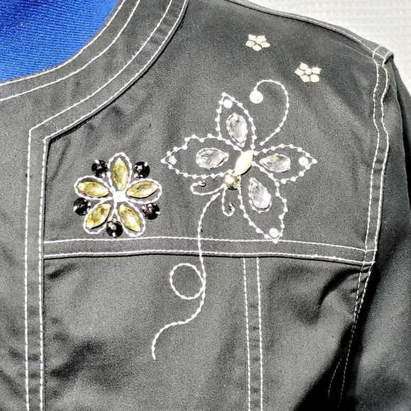 Alfred Dunner Black Boxy Jacket Beaded Butterfly & Flower Design (18) - Picture 2 of 11